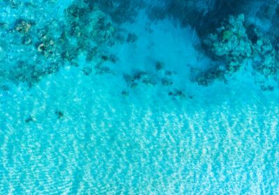 an aerial view of a body of water