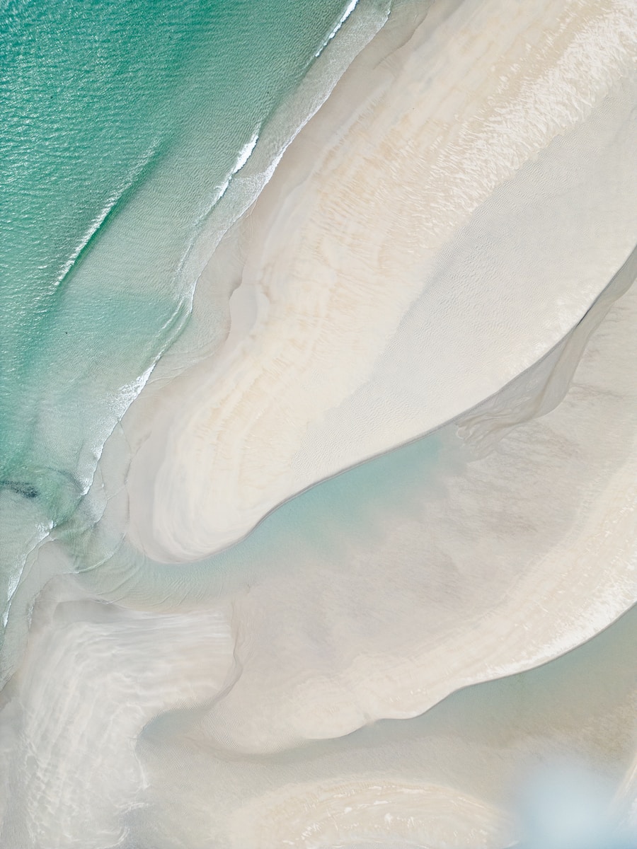 an aerial view of a sandy beach and ocean